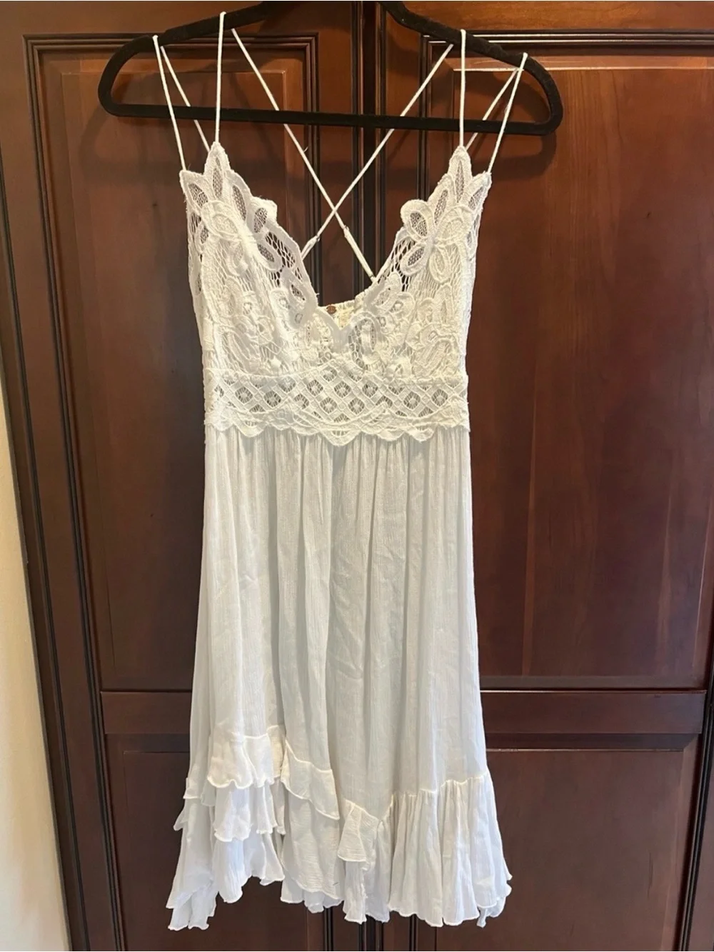Free People White Lace Crochet Sundress with Ruffled Hem